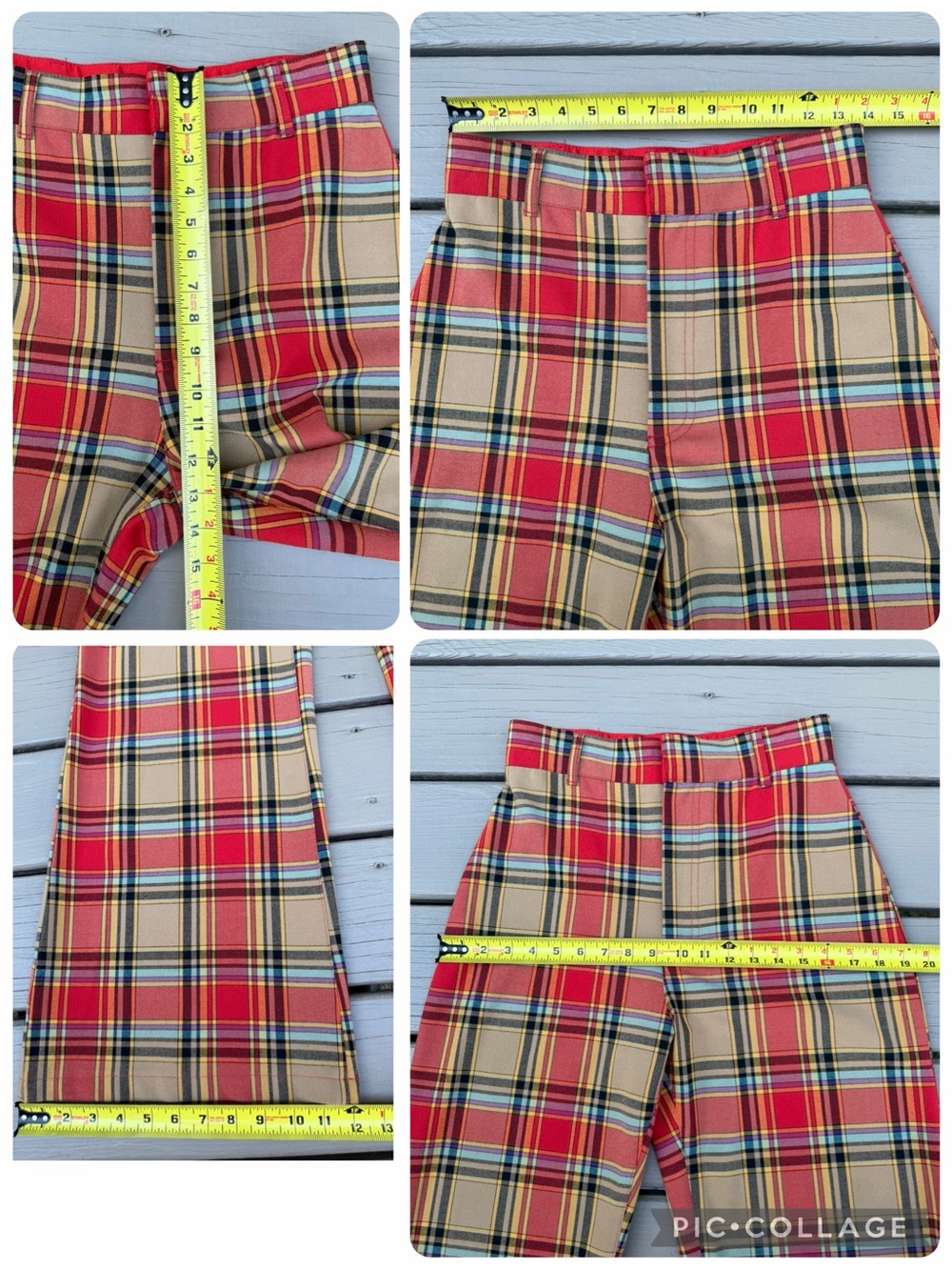 Free People Jules Red Multi Plaid High-Waisted Wide-Leg Pants - Picture 12 of 13